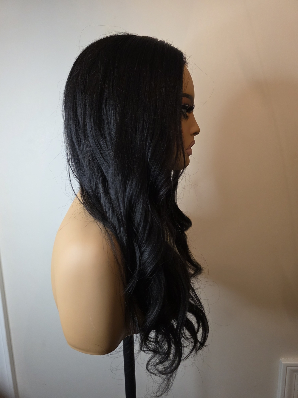 PREMIUM Natural Black Body Wave Yaki Straight With Newborn Hairline Human Hair - Picture 3 of 7